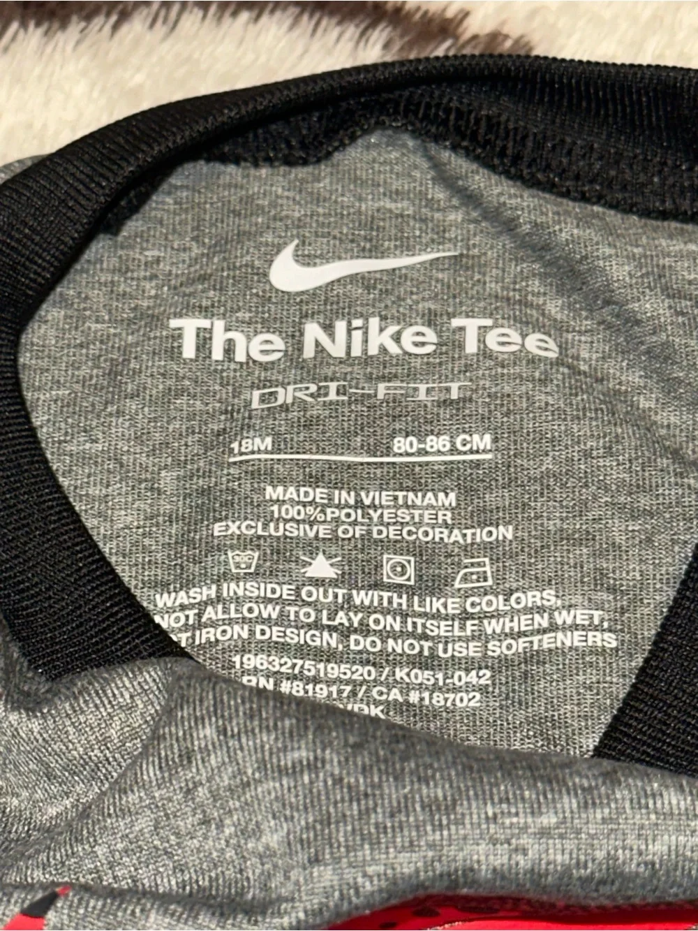 Toddler Nike Gray & Black Long Sleeve Dri-FIT Top with Red Swoosh Graphic